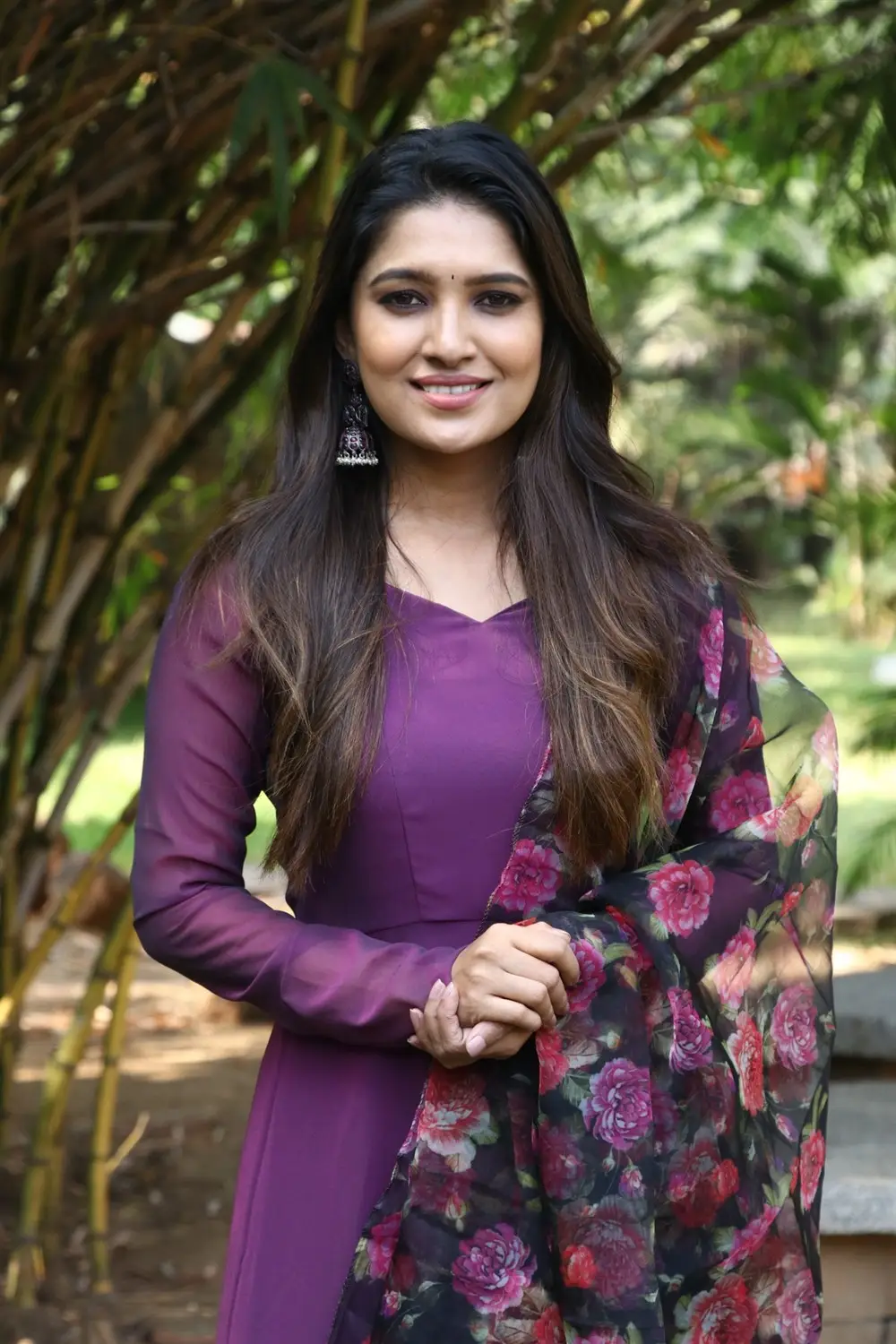 Tamil Actress Vani Bhojan Stills in Violet Dress